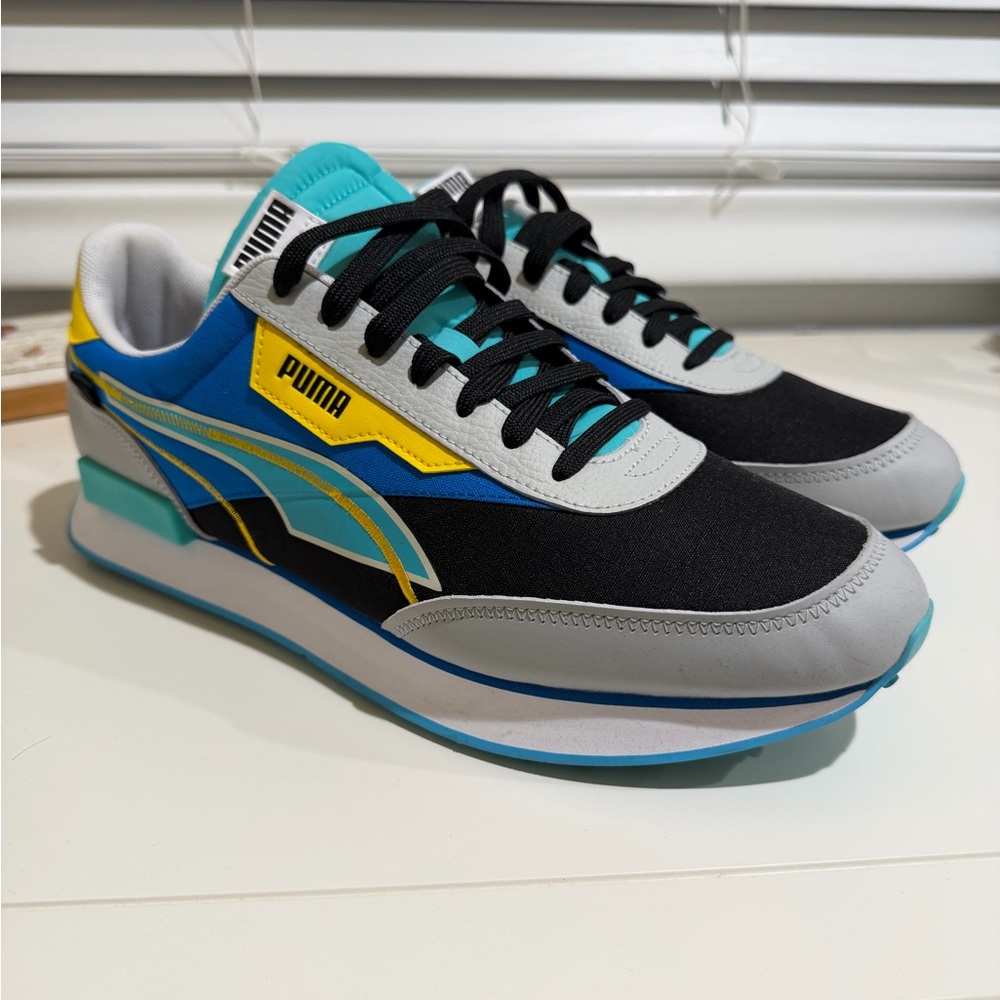 Puma Black, Blue, and Yellow Sneakers